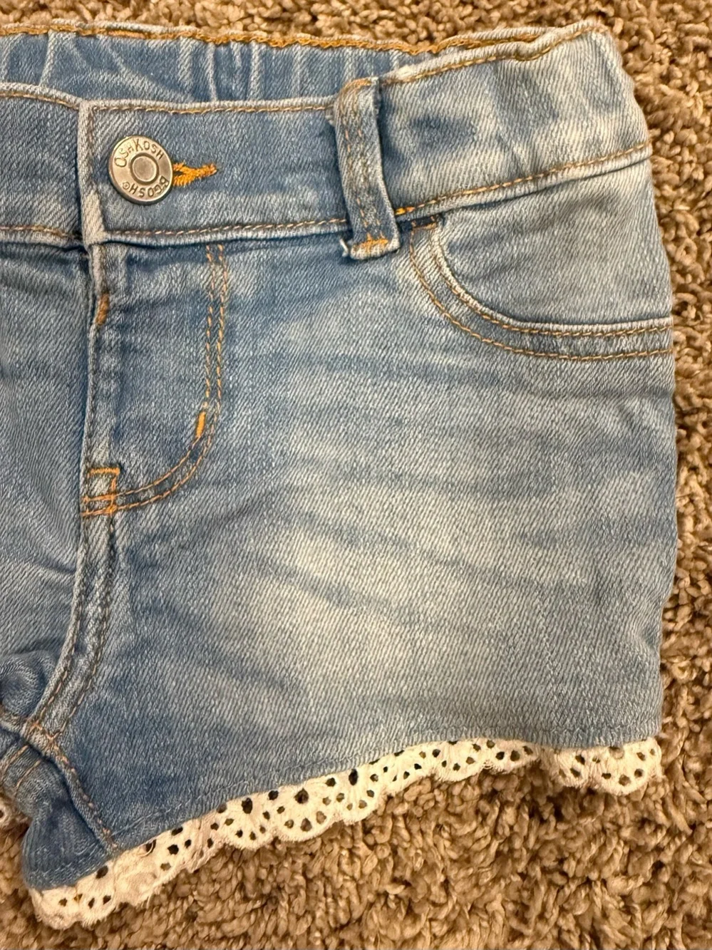 OshKosh B’gosh Denim Shorts with Lace Trim – 18M 🩵